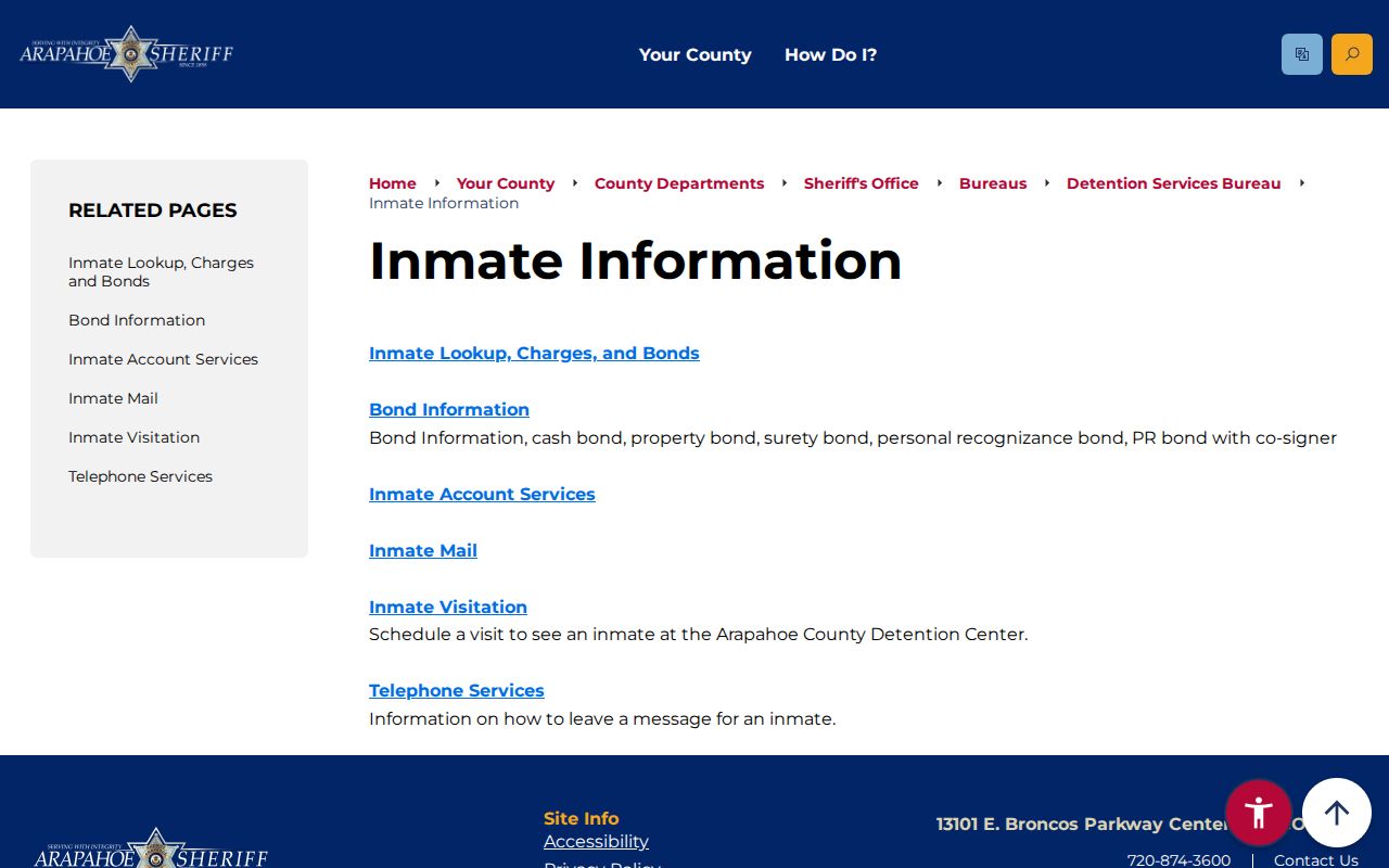 Arapahoe County detention information for jail lookup