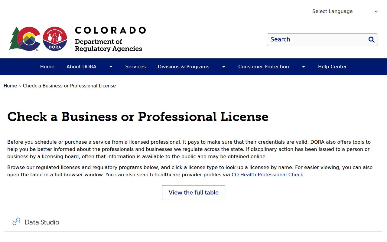 Colorado DORA license lookup for regulated professions