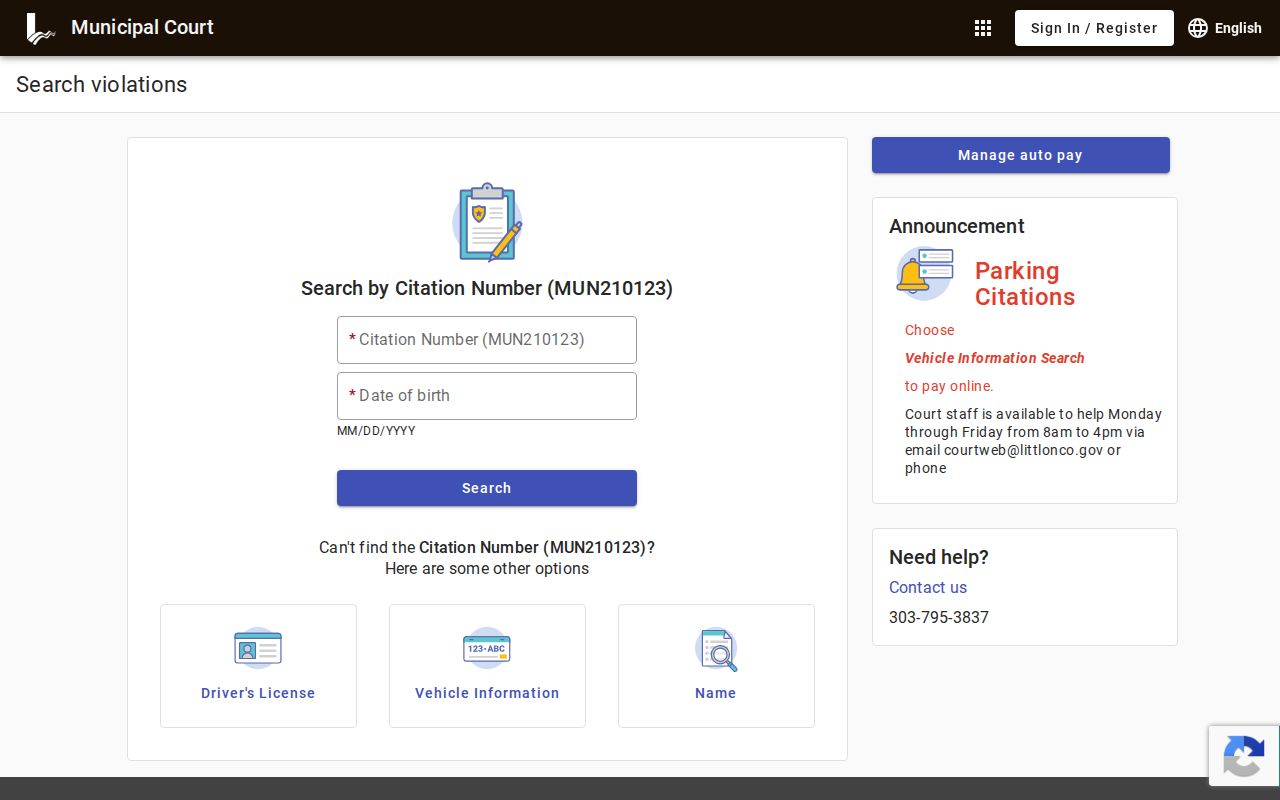 Littleton resident lookup Municipal Court search paths